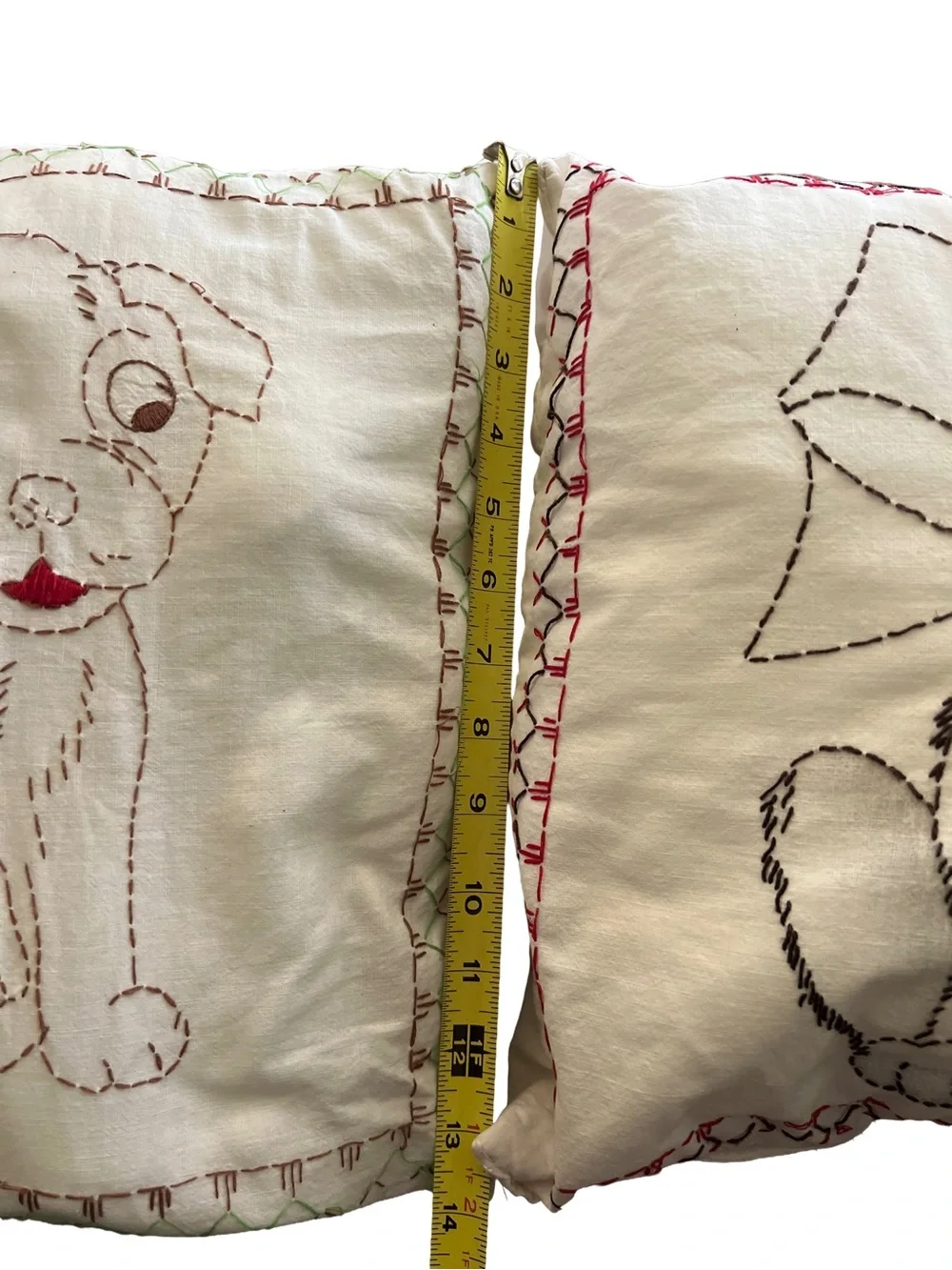 Embroidered Puppy & Kitten Throw Pillows (2) - retro nursery decor vintage
